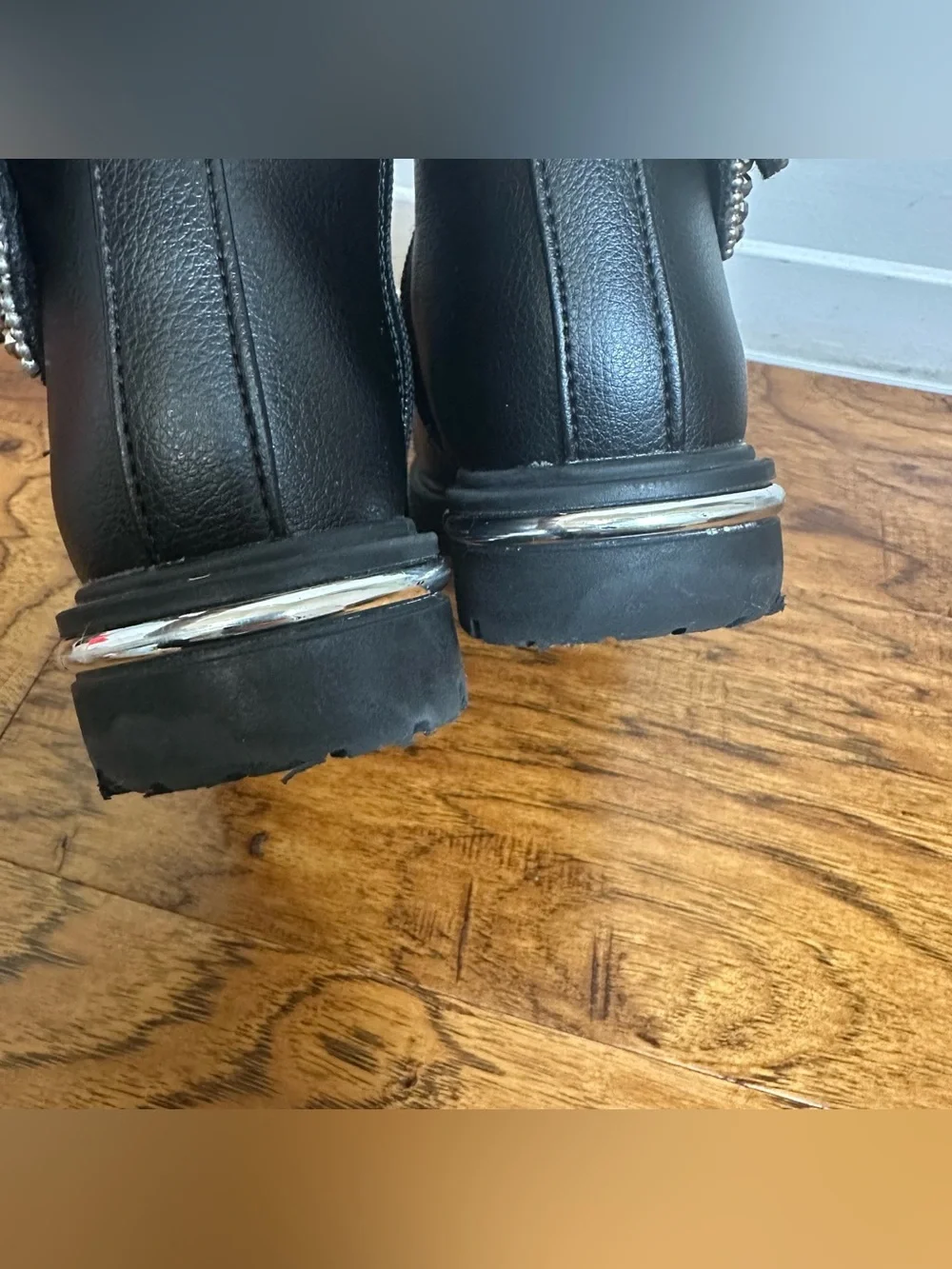 MIA Girls Black Ankle Boots Size 12M Rhinestone Bow Side Zip